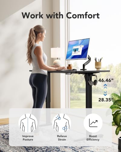 Image of HUANUO Electric Standing Desk, Whole Piece Desktop, Adjustable Height Computer Desk, 4 Height Memory Settings, Sit Stand Up Desk for Home Office, 48 inch x 24 inch, Black (Pack of 2)