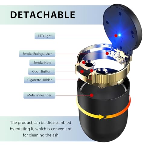Image of Car Ashtray with Lid, Detachable Smokeless Auto Cup Holder Ashtray with LED Blue Light, Stainless Steel Ash Tray Portable Mini Vehicle Trash Can for Car Home Outdoor (Purple)