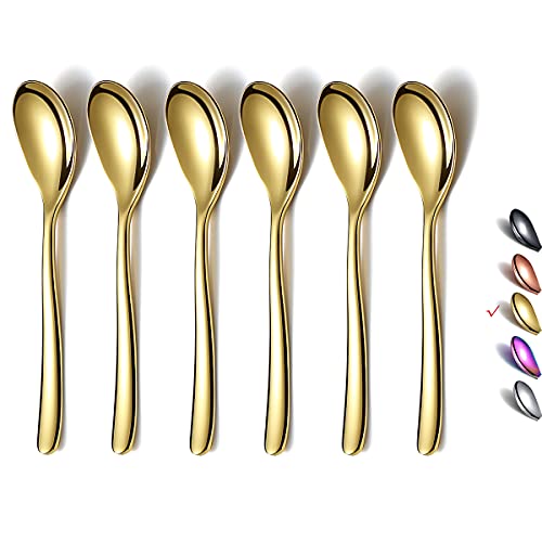 HOMQUEN Gold Espressolöffel, 5,5 Zoll Mini-Kaffeelöffel, Kleine Löffel Aus Edelstahl, Teelöffel Für Desserts, 6er-Set, Spülmaschinenfest