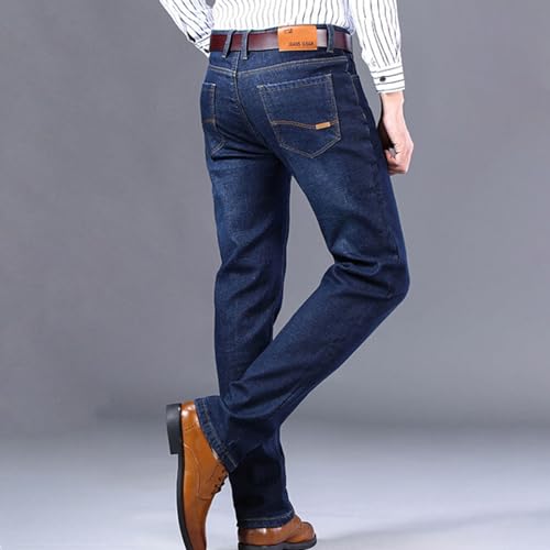 Fleece Lined Jeans for Men Stretch Winter Thermal Pants Business Casual Straight Pants Durable Outdoor Wear Trousers3
