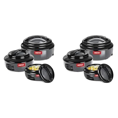 MILTON Ernesto Inner Stainless Steel Jr. Casserole Set of 3 (420 ml, 850 ml, 1.43 litres), Grey | Easy to Carry | Serving | Stackable (Pack of 2)