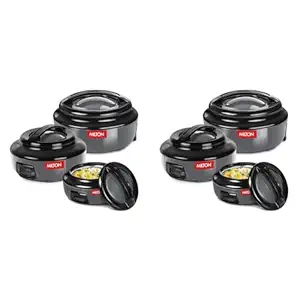 MILTON Ernesto Inner Stainless Steel Jr. Casserole Set of 3 (420 ml, 850 ml, 1.43 litres), Grey | Easy to Carry | Serving | Stackable (Pack of 2)