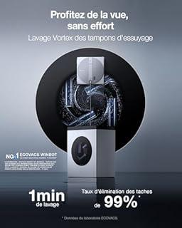 ECOVACS WINBOT W3 OMNI Robot Nettoyeur de Vitres avec Station, Lavage Automatique des Tampons, Nettoyage Intelligent Jusqu’aux Bords, Pulvérisation à 3 Jets, Contrôle via Application