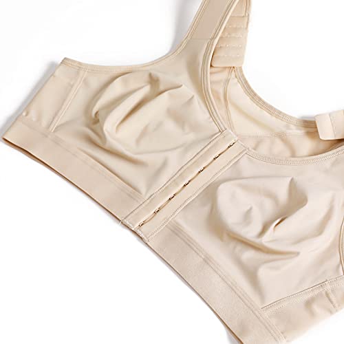 Meleneca Women's Front Closure Wirefree Post Surgery Plus Size Back Support Posture Bra Beige 46E #TOP4