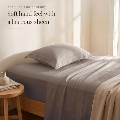 Image of Huesland Premium Pure Cotton Sateen Weave 300 Thread Count Bedsheet for Single Bed with 2 Pillow Covers | Perfect Greige | 88 x 55 inches