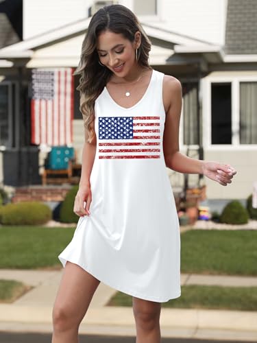 Image of NEWWEN American Flag Dress Women 4th of July Sleeveless Tank Dress 250 Anniversary USA Patriotic Summer Sundress