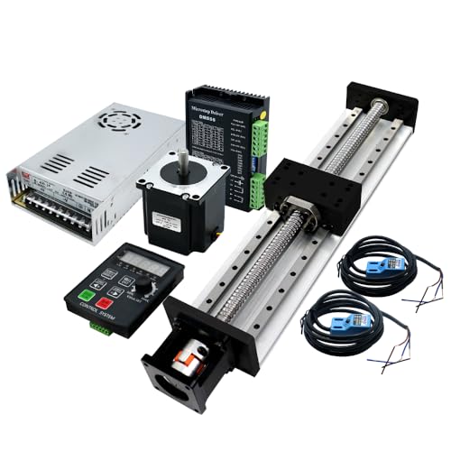Linear Slide Table Kit-All-in-One CNC System with 57 Stepper Motor, DM556 Driver,Controller &amp; Proximity Sensors,Plug-and-Play DIY Robotics Solution for Automation (SFU1605 Motor kit, Effective 600mm)