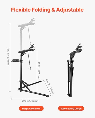 Image of VEVOR Bike Repair Stand, 85 lb Heavy-duty Bicycle Work Stand with 40.7-64.1 in Adjustable Height & Magnetic Tool Tray, Foldable Bicycle Maintenance Rack, Shop Home Mechanics for Mountain & Road Bike