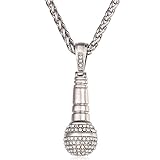 U7 Hip Hop Music Jewelry Stainless Steel CZ Microphone Pendant Necklace 22 Inch