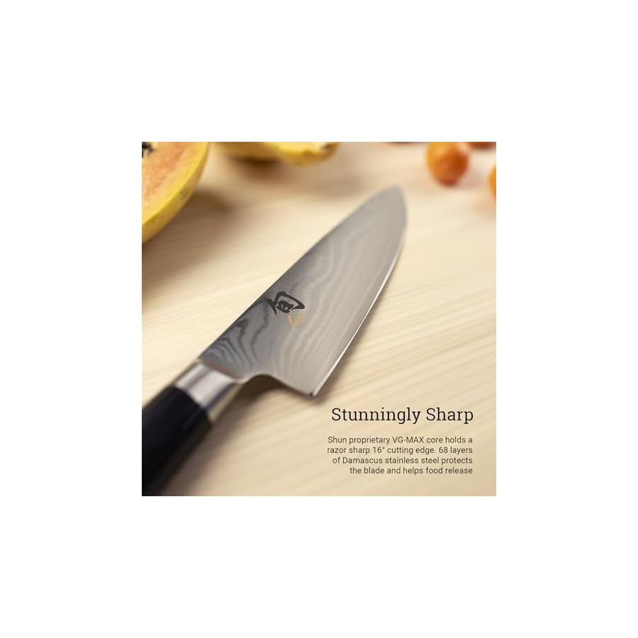Shun Classic 8" Chef's Knife, Handcrafted Japanese Kitchen Knife, VG-MAX Core with Damascus Stainless Steel Cladding, Pakkawood Handle, High Quality Chef Knife for Professional and Home Chefs