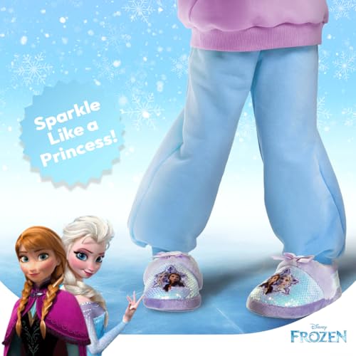 Disney Frozen Elsa & Anna Girls Slippers - Plush Non-Slip Comfy Fluffy Lightweight Warm Comfort Soft Aline Indoor House Slippers - Purple thumb #1