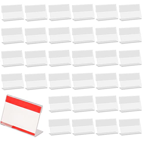 40pcs Soporte Acrílico de la Etiqueta,mini Portatarjetas Exhibición de letreros,Titular de la Tarjeta de Etiqueta de precio transparente de acrílico Soporte de exhibición de letreros de mercancías