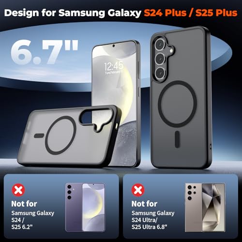 Image of SUPFINE Magnetic for Samsung Galaxy S24 Plus Case / S25 Plus Case with Screen Protector, (Built-in Magnets) (Military Grade Drop Protection) Slim Translucent Shockproof Phone Case,Black