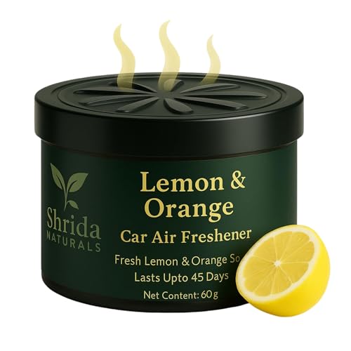 Shrida Naturals 60g Lemon & Orange Car Air Freshener Gel, Long-Lasting Essential Oil Gel Diffuser, Natural Citrus Odor Remover, Twist-Control Spill-Proof Car Perfume for Dashboard & AC Vents,organic