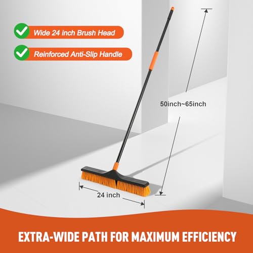 Image of CLEANHOME 24 inch Push Broom Brush Outdoor for Shop, Deck, Garage, Concrete