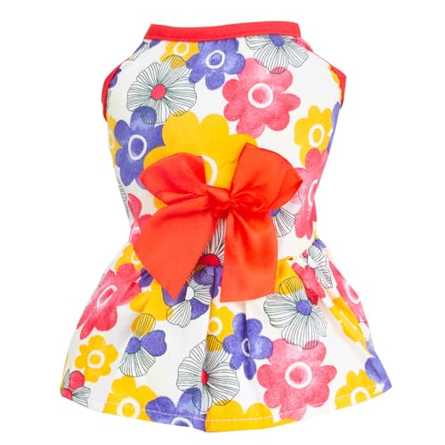 ISUPY 可愛い 犬服 春夏 ワンピース ドレス 通気 お姫様 スカート 袖なし 蝶結び ドッグウェア 洋服 猫 服 小型犬 中型犬 洋服 脱毛保護 お散歩 お出かけ 記念撮影 (XS,レッド)