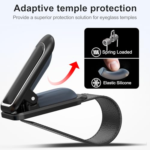 Image of Veharvim Sunglass Holder for Car (2 Pack, One-Handed Operation, Gentle & Secure Hold, Silicone Padded, Universal Fits Sunglass and Car Visor) - Sunglasses Clip for Car Visor (Black & Silver, 1 Pack)