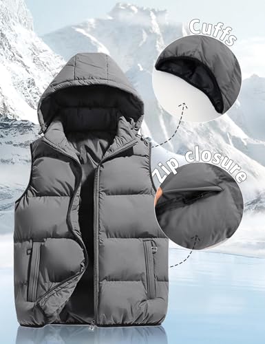 Gihuo Men's Hooded Puffer Vest Sleeveless Zip Up Padded Jackets Coat Lightweight Quilted Gilet with Pockets4
