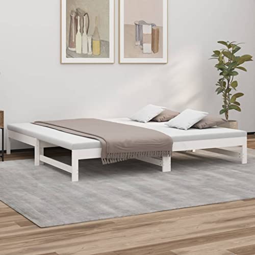INLIFE Cama de día extensible, color blanco, 2 x (80 x 200 cm), madera maciza de pino, blanco, 21,6 kg