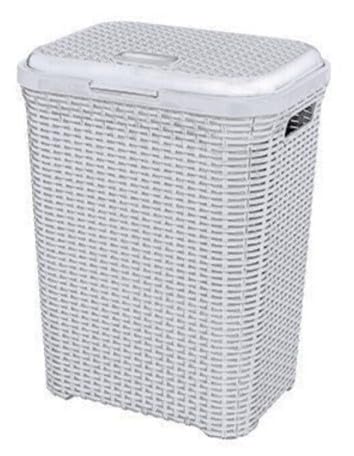 Cesto de Ropa Sucia 50L - Envio 24h - Pongotodo con Asas y Tapa - Rattan de plástico duro. Cubo para plancha, ropa, Almacenaje de productos, Juguetes, Herramientas o Multiusos. (Blanco)