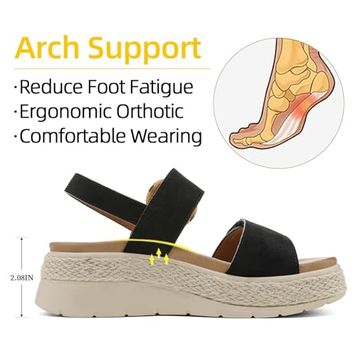 Image of UBFEN Womens Espadrille Platform Sandals Low Wedge Heel - Orthopedic Arch Support, Cushion Insole, Comfortable Dressy Buckle Sandals for Walking and Vacation