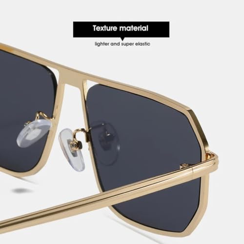 Big Frame Sunglasses for Women Men Luxury Vintage Metal Popular Punk Driving Uv400(Gold Green)4