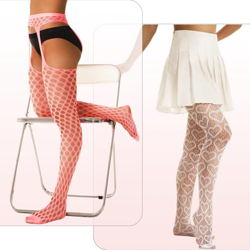 6 Pairs Fishnet Stockings for Women Thigh High Stockings Suspender Pantyhose Garter Belt Lace Tight3