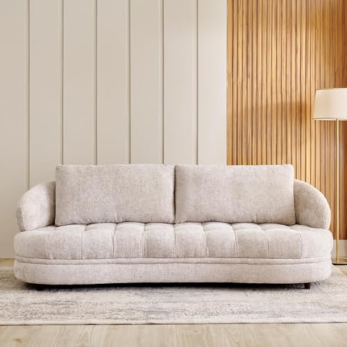 Image of Home Centre | Alexa | Fabric | 3 Seater Sofas | Beige | 1 Year Warranty