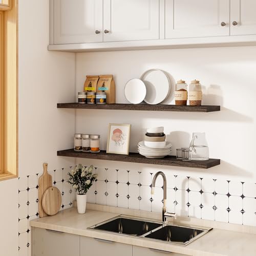 Image of Vivelove Elm Wood Floating Shelf 48x8 inch Set of 1, Dark Walnut