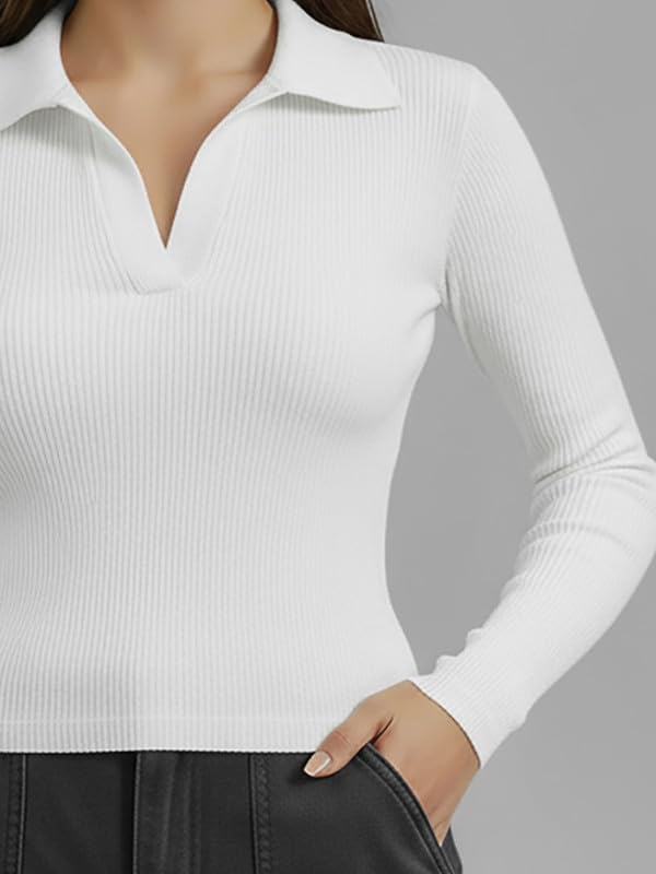 Image of Dream Beauty Fashion Women's Collared Neck Long Sleeve Slim Fit Casual Tee Top for Woman