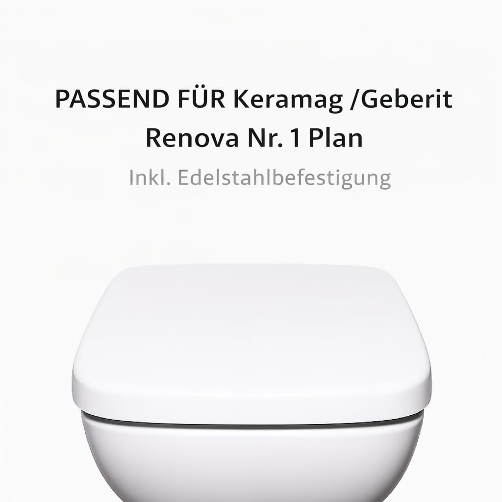 Bullseat® WC-Sitz Eckig – passgenau für Keramag/Geberit Renova Nr. 1 Plan | Toilettensitz mit Softclose, abnehmbar | Klobrille aus Urea-Duroplast | Klodeckel Montage von oben