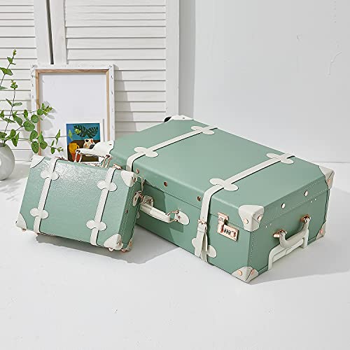 Image of UNIWALKER Vintage Suitcase Set, 2 Piece Designer Trunk Luggage Set with 12inch Cosmetic Train Case for Women, mint green, 24in+12in