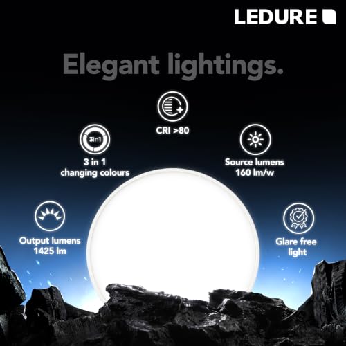 Image of LEDURE 15W LED Meta Surface Downlight | Round Surface Mount Ceiling Light for Indoor Use | Energy Efficient LED Downlight for Home, Living Room | 3in1 Colour Changing for Ceiling | Pack of 20