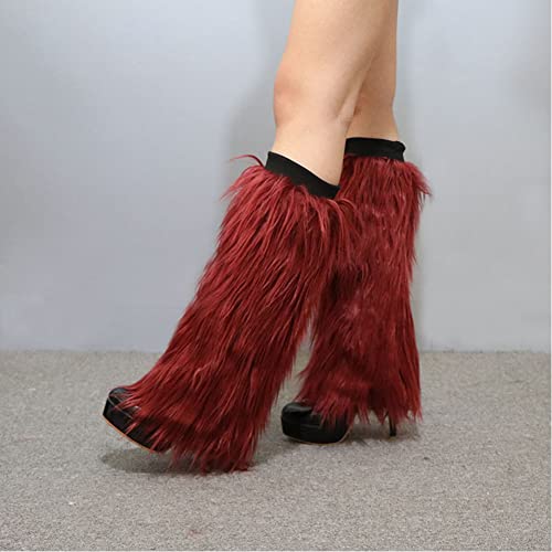 Faux Fur Leg Warmers Women Furry Boot Cuff Covers Winter Warm Boot Sleeves2