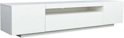 Miniatura 3 de Ucloveria Soporte blanco de 79 pulgadas con luces, gabinete LED moderno con cajones de almacenamiento, sala de estar, centro de entretenimiento,