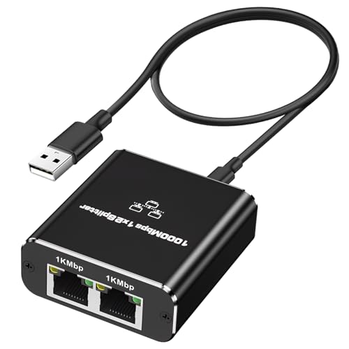 Ethernet Switch 1 a 2, 1000 Mbps Conmutador LAN Aluminio Gigabit de 2 Puertos Empalme RJ45 De Alimentación para Ordenador Conmutadores Descodificadores Router