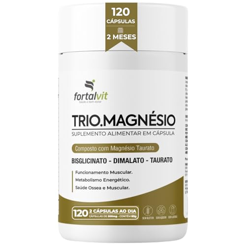TRIO.MAGNÉSIO - Longa Duração: 2 Meses de Uso, Bisglicinato - Dimalato - Taurato, 260mg Alta Concentração,120 Cápsulas, Fortalvit