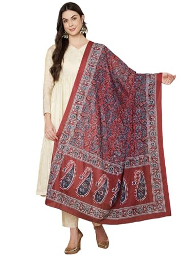 Image of Women's Cotton Blend Floral Print Dupatta with 2.20 Meters | Women's cotton printed dupatta with tassels