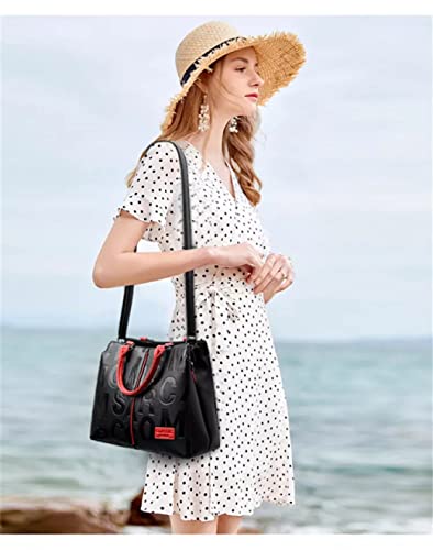 Bolso de cuero negro y rojo para mujer, mediano miniatura 4