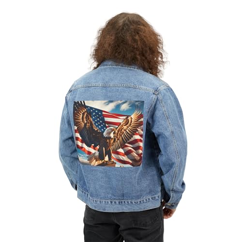 Patriotic Denim Jacket, American Flag & Eagle, Men's Outerwear, 4th of July4