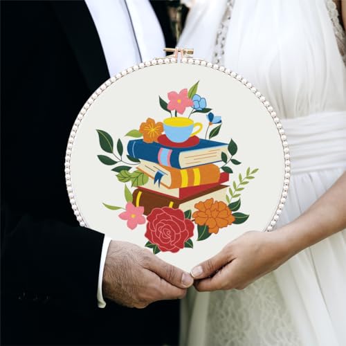 Image of FREEEBLOSS 4 Set 8'' Flowers Embroidery Kit for Beginners Stamped Books and Flowers Pattern Embroidery Kit Cross Stitch Kit Embroidery Starter Kit with Instructions, Embroidery Hoops