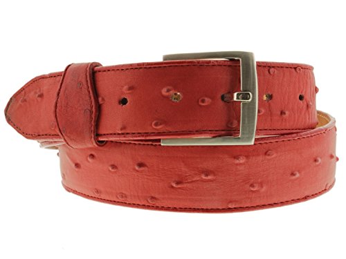 El Presidente Mens Red Ostrich Quill Print Leather Western Cowboy Belt Silver Buckle