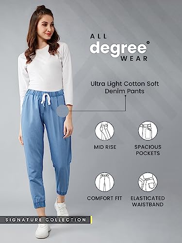 Image of Dolce Crudo Women's L Blue Regular Length Mid Rise Clean Look Regular Fit Denim Joggers