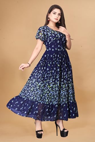 Image of Women's Maxi Dress, Floral Print, Short Sleeve, A-Line Fit and Flare Style