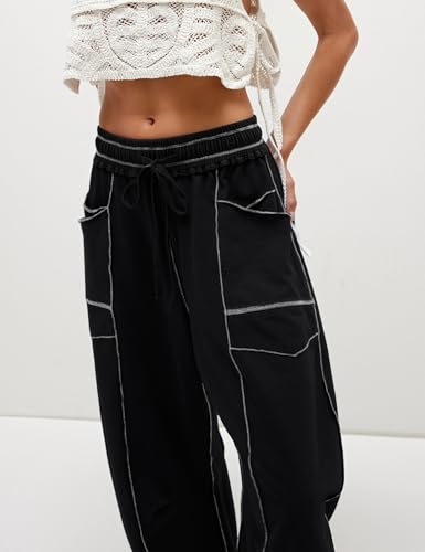 Wyeysyt Womens Barrel Baggy Sweatpants High Waisted Wide Leg Pants Drawstring Athletic Casual Lounge Pants with Pockets3
