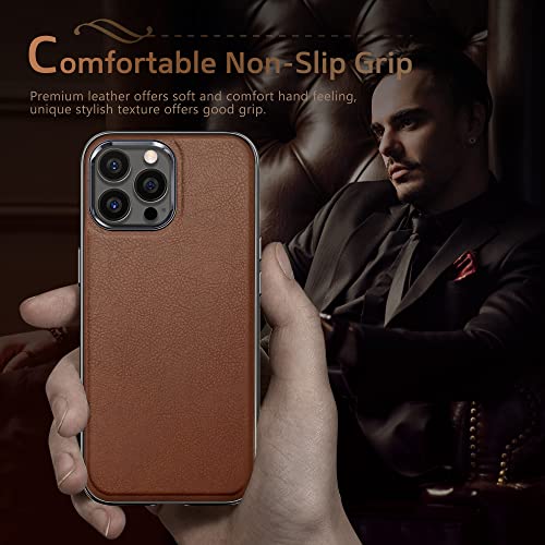 LOHASIC Designed for iPhone 14 Pro Max Case with Mag-Safe, Classic Elegant Leather Soft Grip Shockproof Protective Strong Magnetic Phone Cases for iPhone 14 Pro Max 6.7 inch - Brown