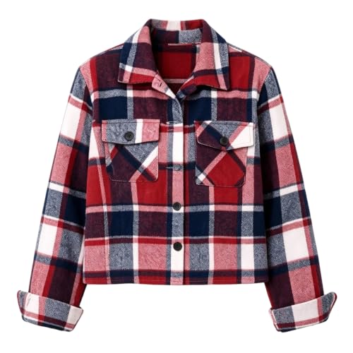 Cropped Jackets for Women Plaid Fashion Button Up Collared Fall Coat - image 4
