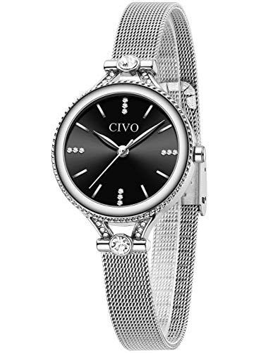CIVO Montre Femme Slim Acier Inoxydable Bracelet à Quartz Analogique Argent Etanche Luxe Mode Élégant