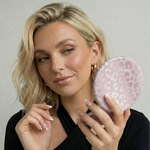 Image of Fancii Taylor LED Lighted Travel Makeup Mirror, Rechargeable, 10x /1x Magnifying, Tru-Glow Lighting System, XL Large 5 inch Wide | Compact Mirror for Purses (Cosmic Leopard)