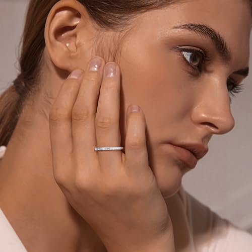 925 Sterling Silver Birthstone Rings for Women Wedding Band Created Gemstone Half Eternity Stackable Engagement Ring Anniversary Band Size 6 to 10 6